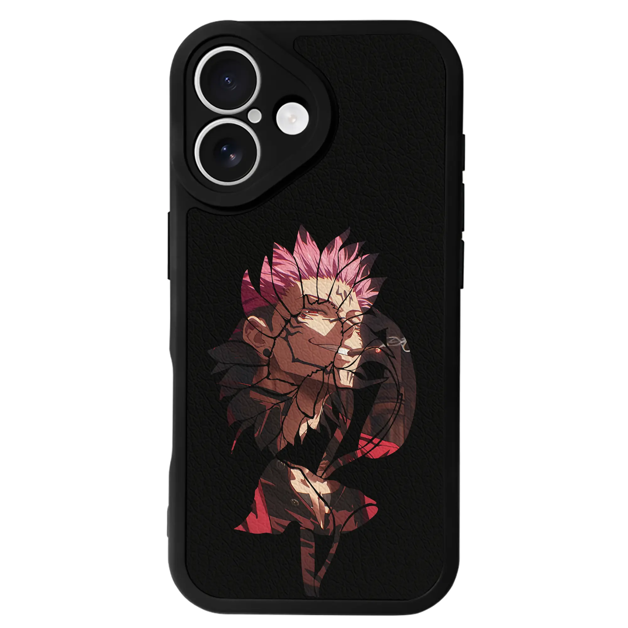 呪術廻戦 グッズ,両面宿儺 - IPhone 16シリーズ対応 ・ シリコンスマホケース ・ レザー調 ・ 高精度フィット ・ 耐衝撃 ・ ワイヤレス充電対応 ・ 精密カット